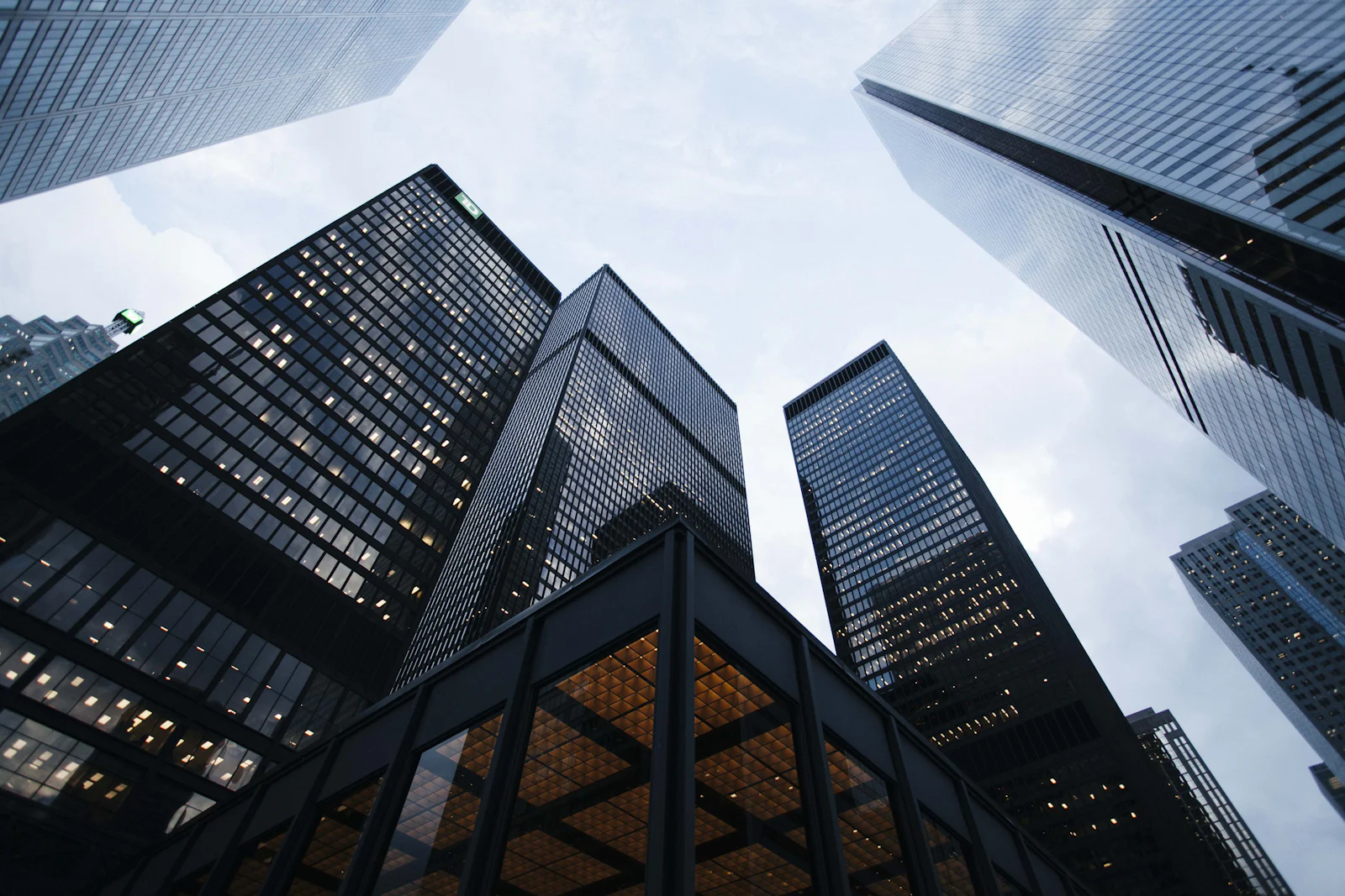 Office towers seen from street level